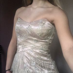 Juniors Beige Strapless Lace Dress